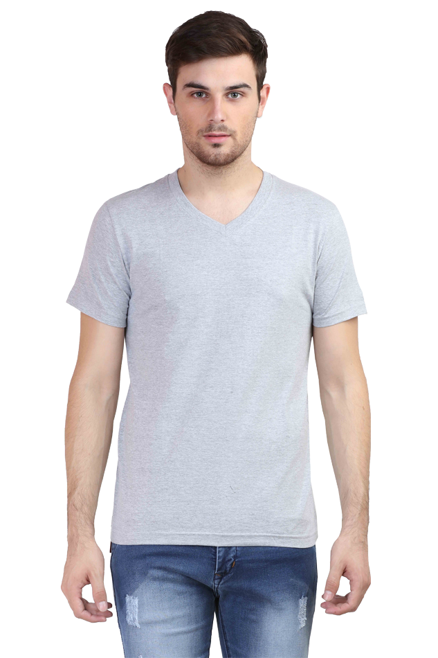 Shubharambh | Grey Melange | Half Sleeve | V Neck |  Unisex | T-shirt