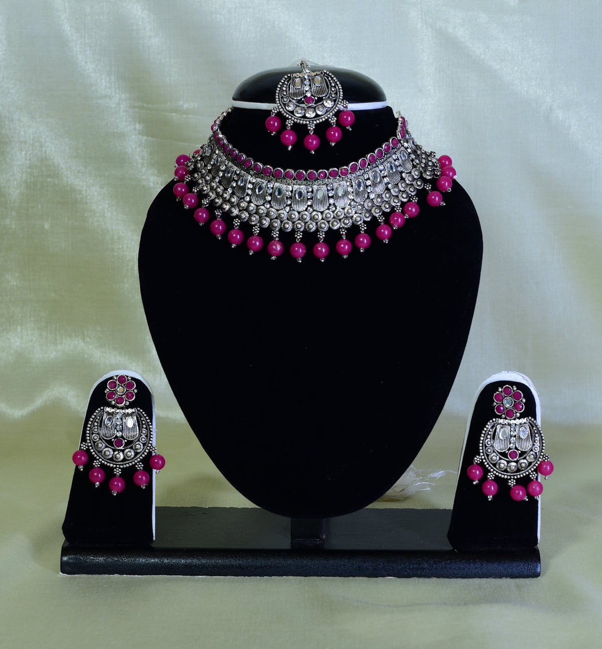 Shubharambh Stone Studded Pink Color Choker Necklace