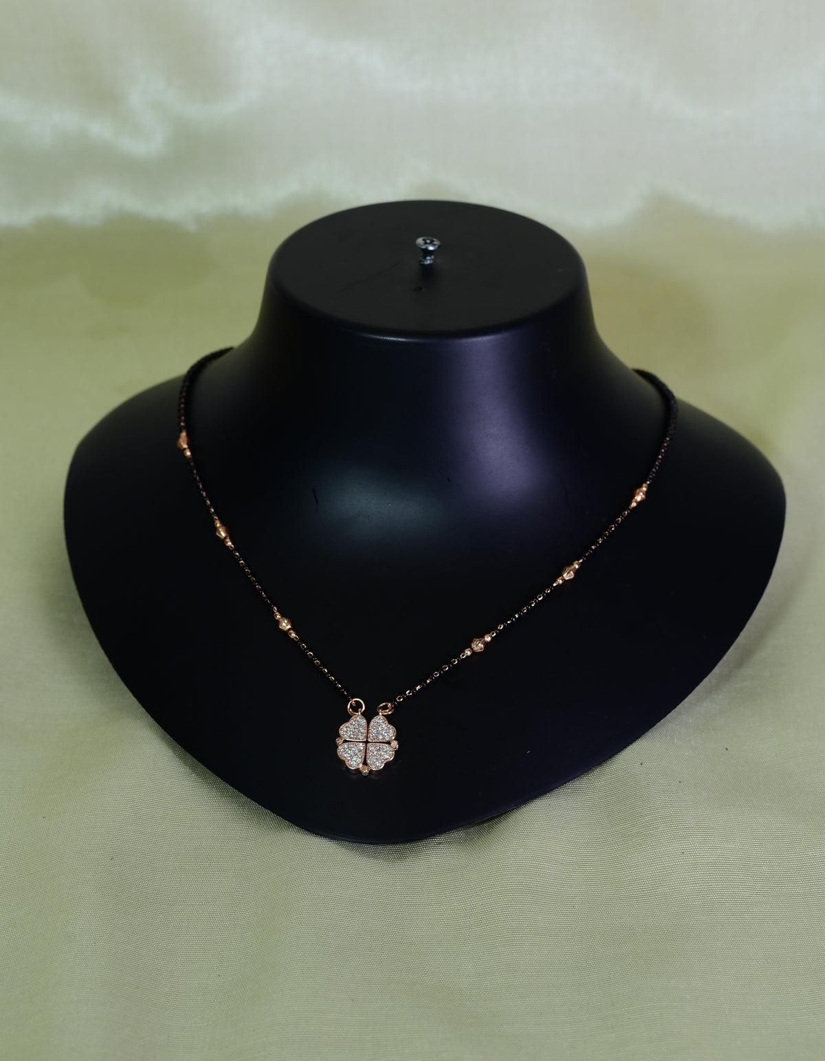 Shubharambh Floral Diamond with Black beads Mangalsutra