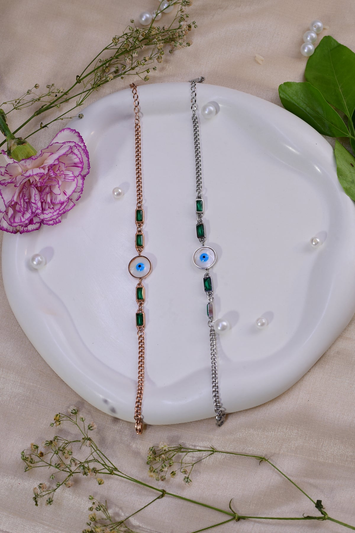 Shubharambh Green Stone Evil Eye Bracelet